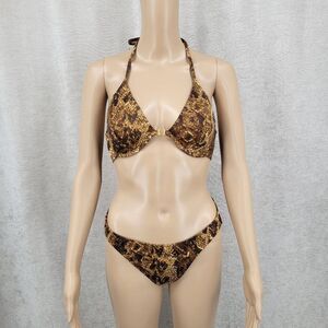Venus Y2K Brown Snake Print Bikini Snakeskin Halter High Cut